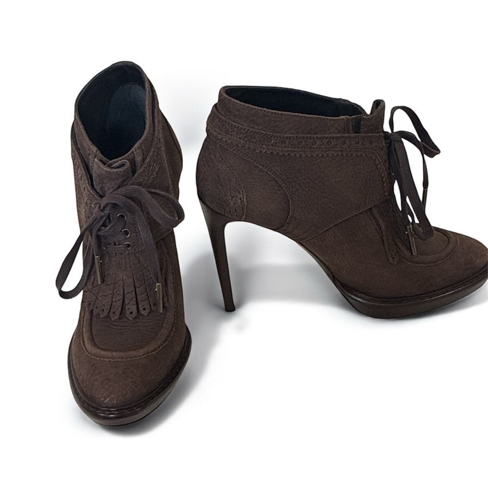 Burberry The Field  Howcraft Fringed Platform Ankle Boots Brown Suede Size 39.5